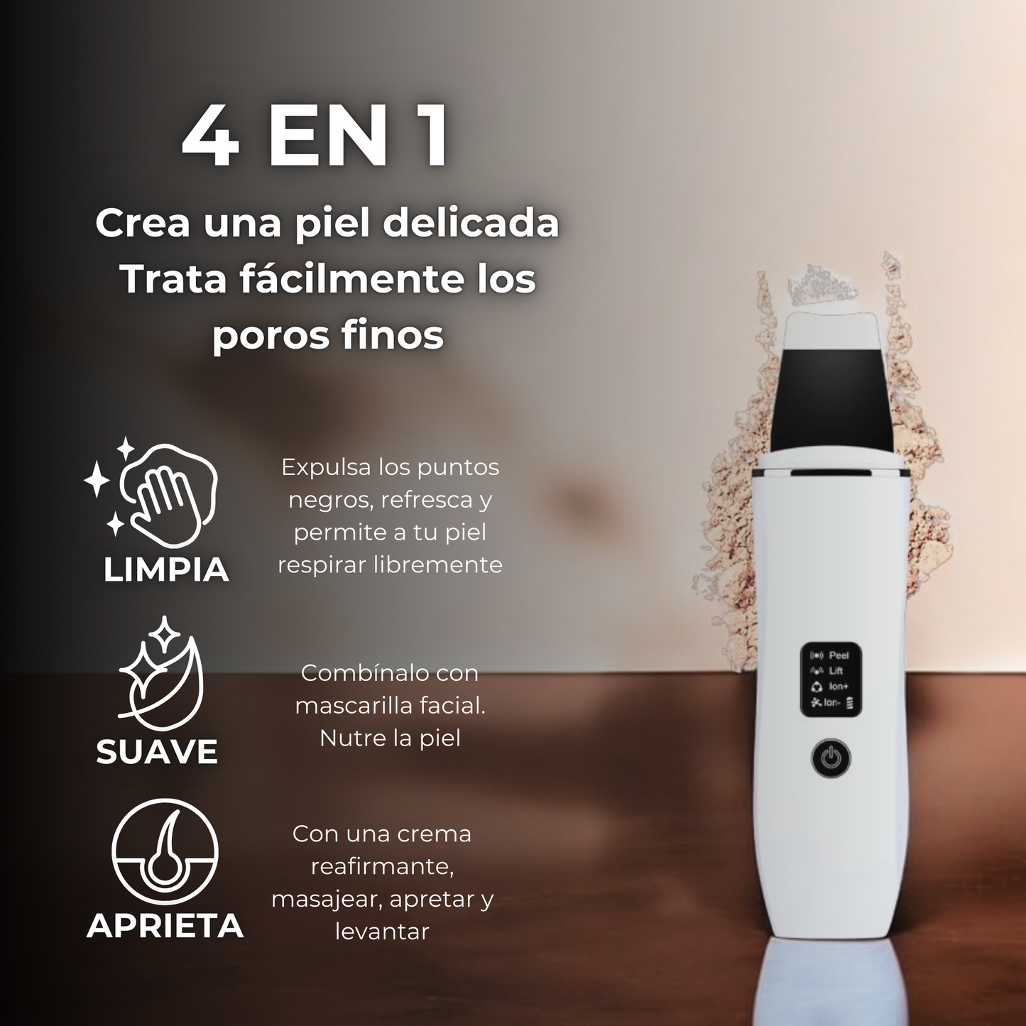 Depurador de Piel Ultrasónico 4 en 1 – Limpieza Profunda y Lifting Facial